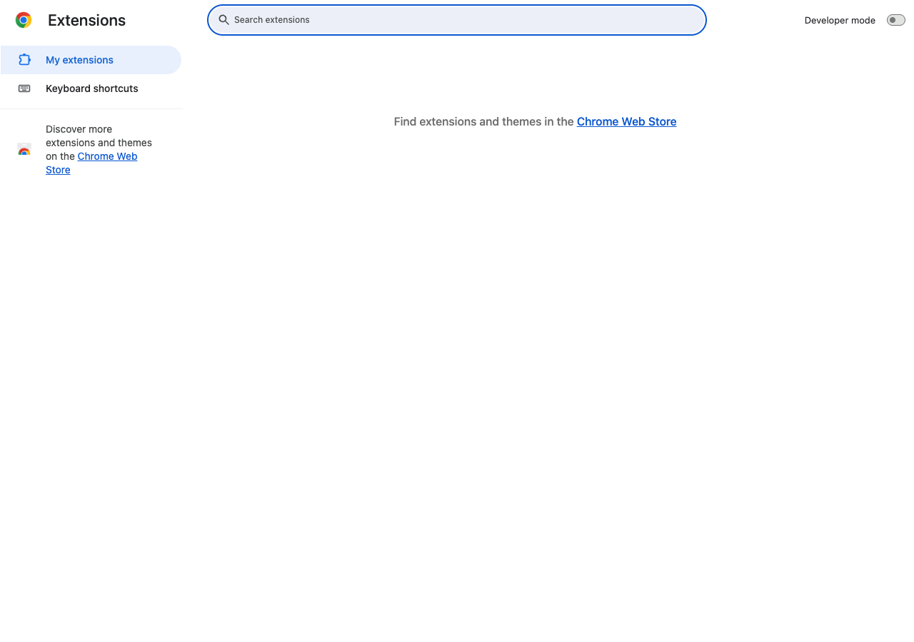 Chrome extensions page with Developer mode off